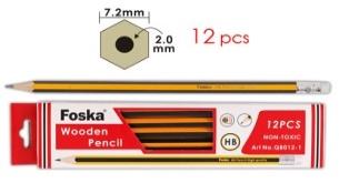FOSKA-CRAYON DE BOIS HB AVEC TETE GOMME BTE 12 PCS AIGUISE QB012-1