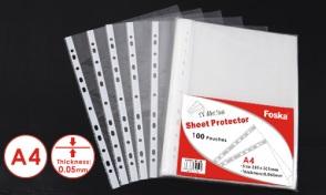 FOSKA-POCHETTE TRANSP PERF A4, 0.050MM. 235*305MM 11 TROUS EH303D 100 FLES