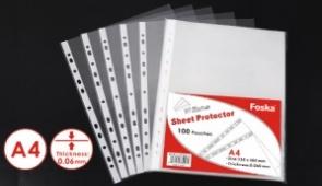 FOSKA-POCHETTE TRANSP  PERF A4, 0.060MM. 235*305MM 11 TROUS EH303A4-60 100 FLES