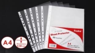 FOSKA-POCHETTE TRANSP PERF A4, 0.080MM. 235*305MM 11 TROUS EH303A4-80 100 FLES