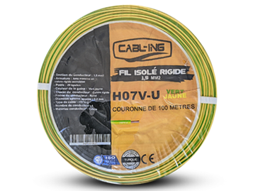 FIL ISOLE RIGIDE 4 MM2 H07V-U VERT JAUNE (C/100M) CABLING TURQUIE