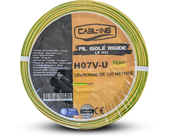 FIL ISOLE RIGIDE 6 MM2 H07V-U VERT JAUNE (C/100M) CABLING TURQUIE