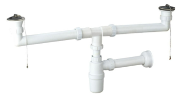 SIPHON+BONDE EVIER DOUBLE BAC REF 761-15X2 KMEI. POIDS 675G. COULEUR BLANC