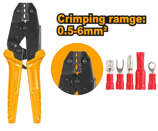 Pince à sertir avec fonction cliquet pour cosses - 9"
