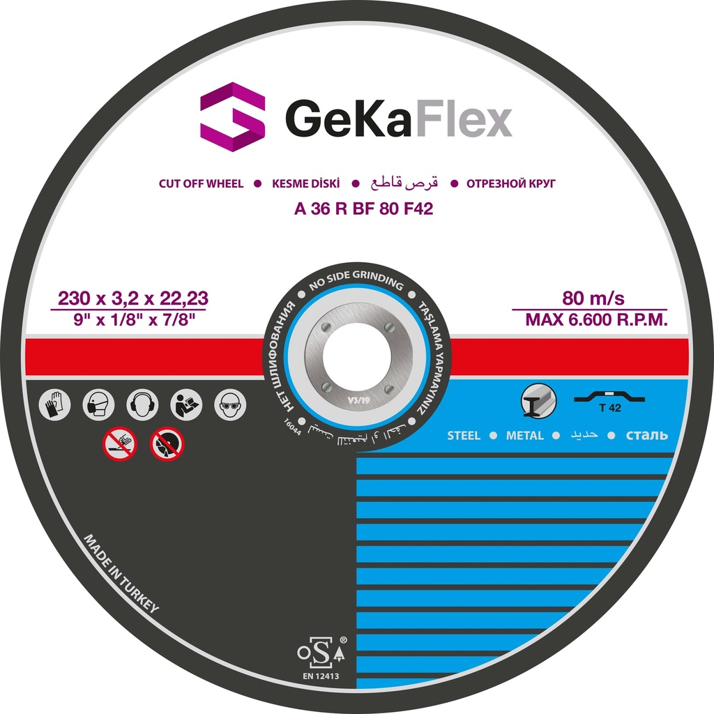 Disque de coupe acier plat type 41 Dim:100 x 1,0 x 16  MM GEDIK