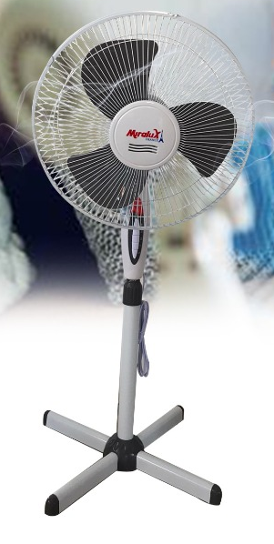 Ventilateur à pied Miralux - Couleur Blanc/Gris - 220-240V / 50HZ 45W Iron in net cover 66*14MM - 2pcs/ctn