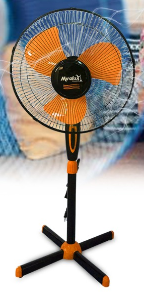 Ventilateur à pied Miralux - Couleur Noir/Orange - 220-240V / 50HZ 45W Iron in net cover 66*14MM - 2pcs/ctn