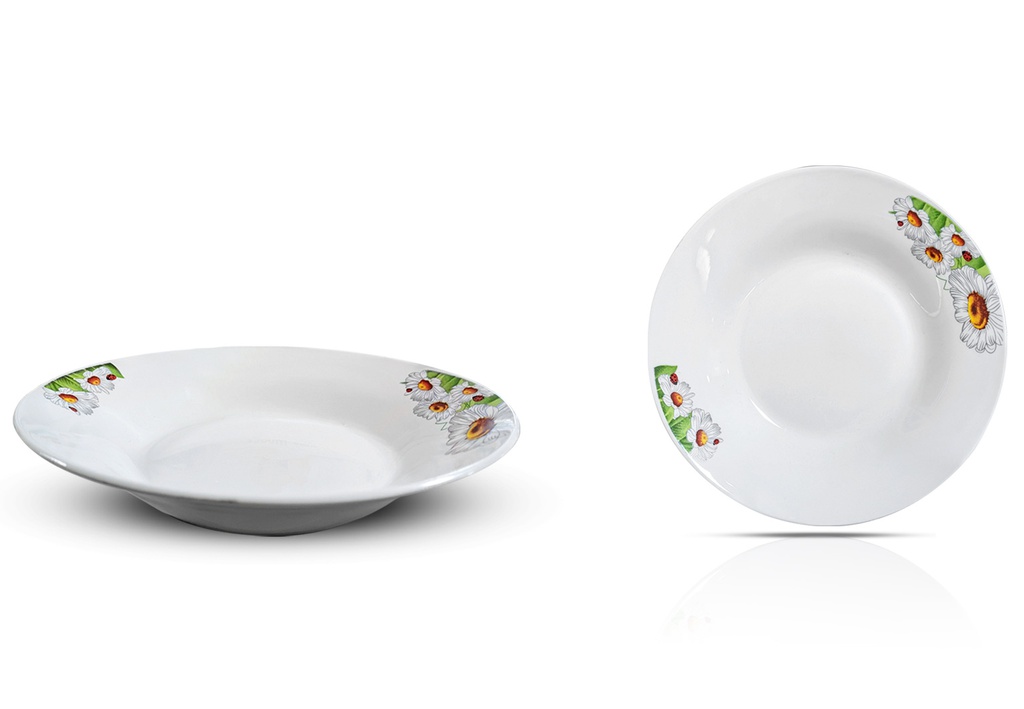 Assiette 9&quot; en céramique porcelaine [Soup Plate] Imprimée (CTN de 48 PCS)