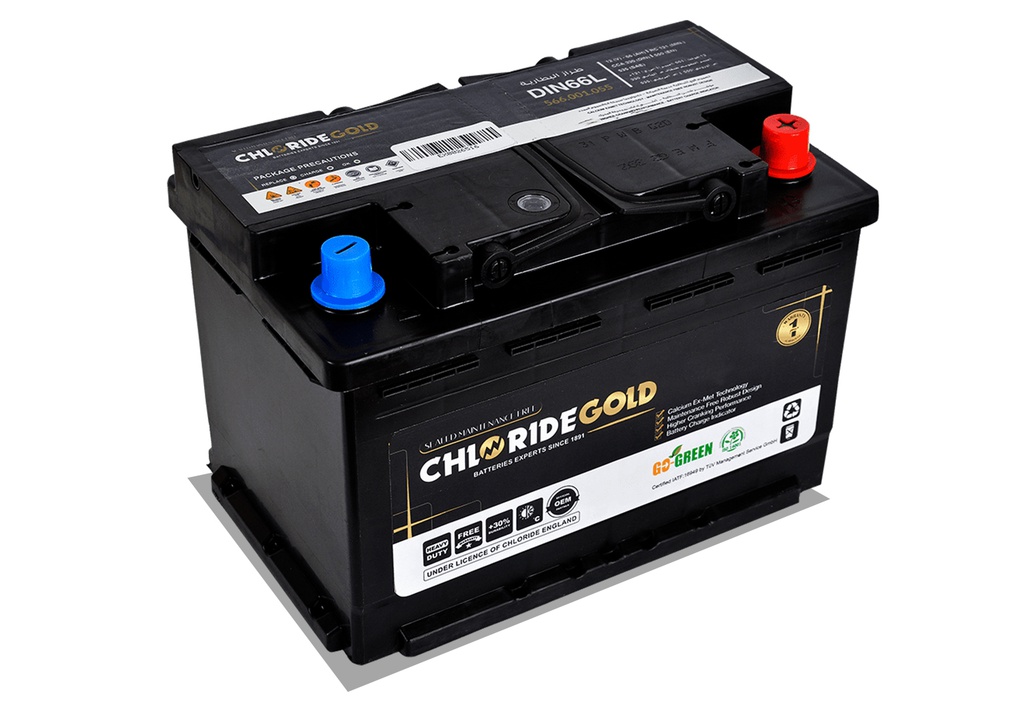 Batterie sans entretien CHLORIDE GOLD ENGLAND 66Amp 12V ref:DIN66L MF 16,8 Kg