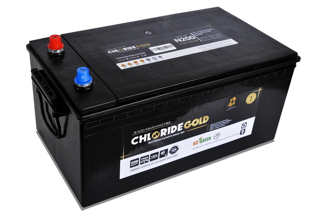 Batterie sans entretien CHLORIDE GOLD ENGLAND 200Amp 12V ref:N200 MF 53,55 Kg