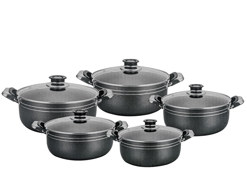 Cookware Miralux serie de 10pcs = 18cm à 26cm coul: Noir Granité (Cartons de 4 set)