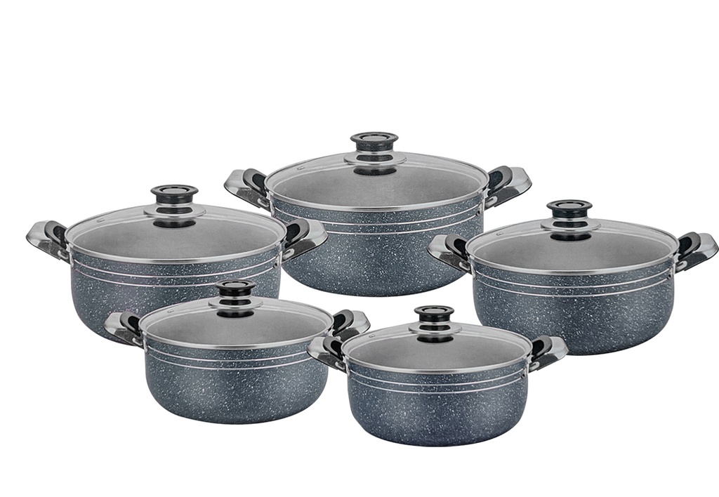 Cookware Miralux serie de 10pcs = 18cm à 26cm coul: Gris Foncé Granité (Cartons de 4 set)