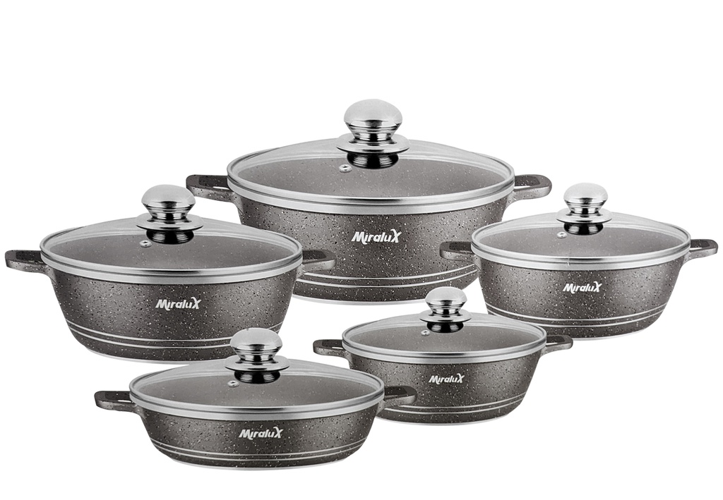 Cookware Fonte Miralux serie de 10pcs = 20cm à 32cm coul: Gris Granité (Cartons de 4 set)
