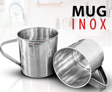 Mug Inox 10/11/12 cm avec manche détachable, Marque 5/5 (Manish) CTN de 36 sets