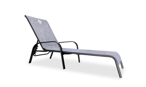 FAUTEUIL DE JARDIN / TRANSAT (LOUNGE) REF LRTC-018/A, STEEL TEXTILENE CHAIR, CHAIR SIZE W67*D165*H67 CM, BLACK FRAME + GREY TEXTILENE