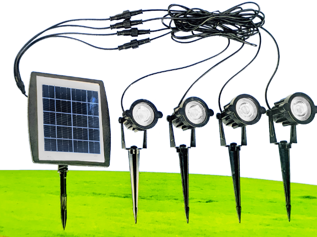 PROJECTEUR SOLAIRE PICKABLE AU SOL, KIT DE 4 PCS +1pc PLAQUE SOLAIRE, EN  PLASTIQUE