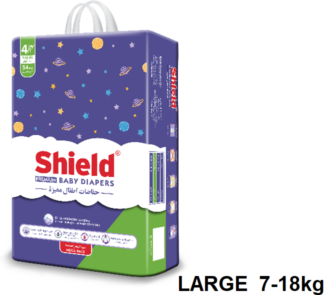 DIAPERS SHIELD Premium Large 7-18kg ctn de 4pqts