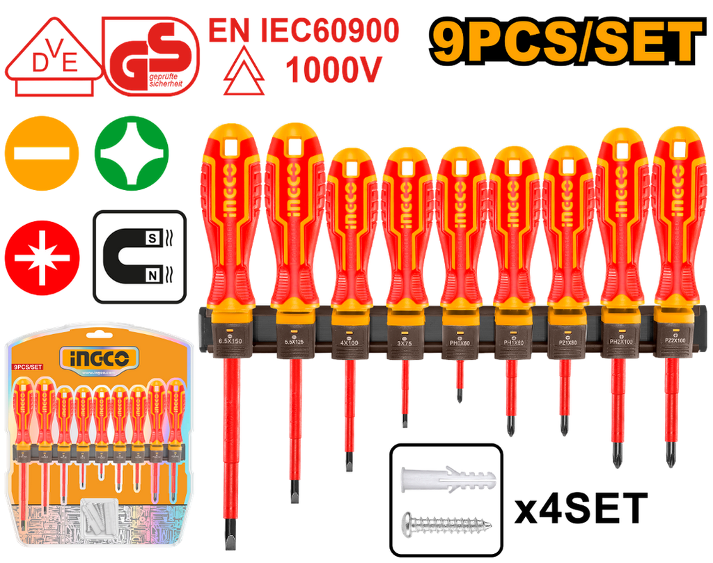 9 Pcs insulated screwdriver set