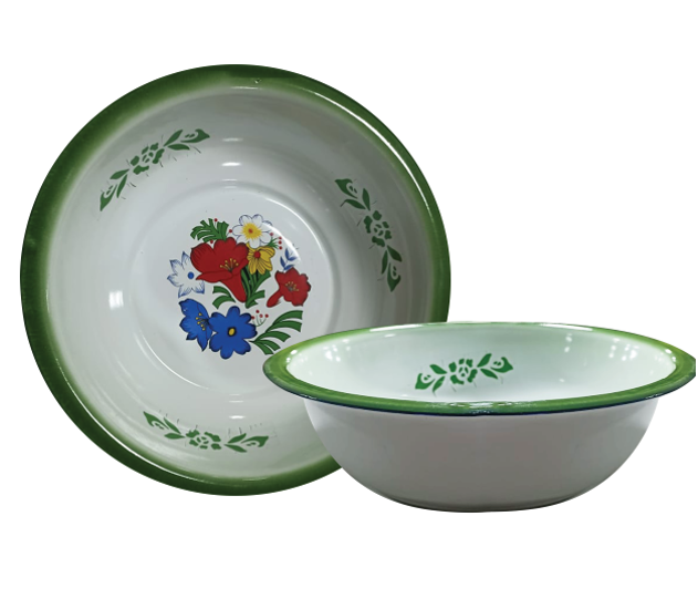 Bassine emaillé couleur cremé decoré de 32cm (ctn de 4doz)