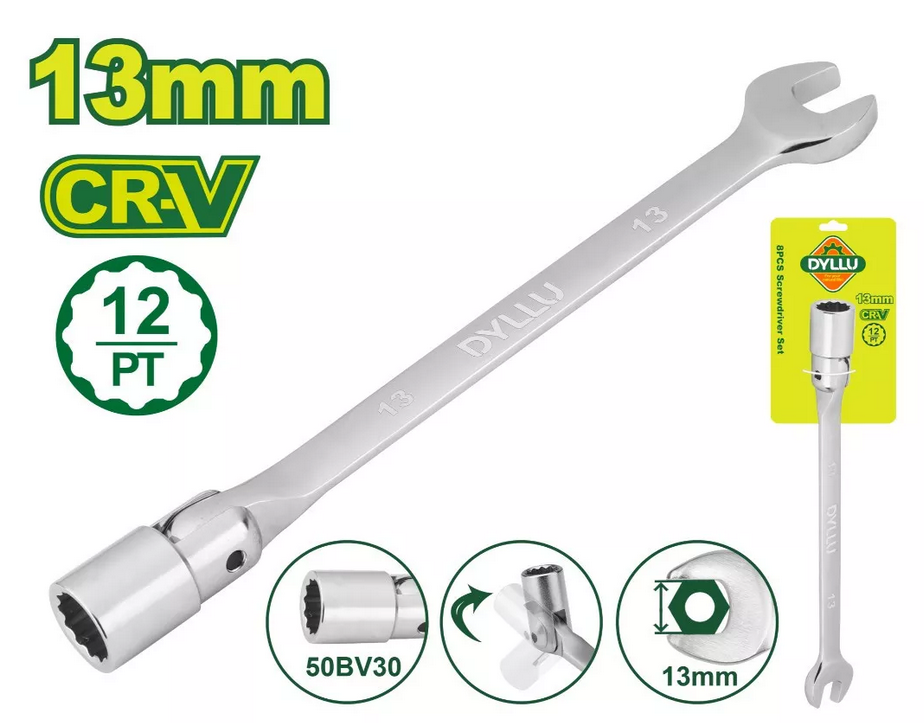 Open end swivel head socket spanner wrench