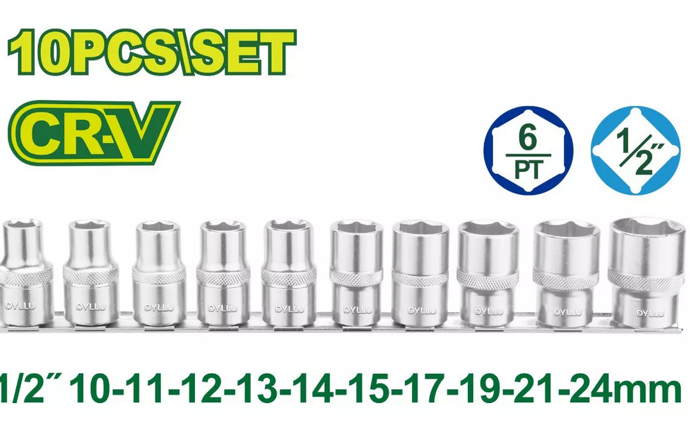10 Pcs 1/2" Socket set - DYLLU