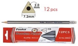 [QB025] FOSKA-CRAYON DE BOIS TRIANGUL HB AVEC TETE GOMME BTE 12 PCS AIGUISE QB025