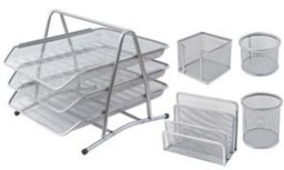 [HY2214(silver)] FOSKA-BAC RANG 3ETAGES+ BLOC NOTE+PORTE STYLOS+SEPAR SERIE 4 PCS ARGENTE HY2214 SILVER