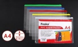 [W56-14] FOSKA-POCHETTE PVC A/ FERMET A GLISSIERE COULEUR A4, 140 MIC, W56-14