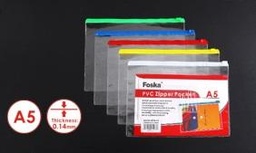 [W54-14(A5)] FOSKA-POCHETTE PLAST TRANSP A/ ZIP A5 140 MIC W54-14