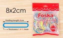 [RB200-100C] FOSKA-ELASTIQUE DE BUREAU COULEUR 8X2CM (SACHET DE 100 GMS) 70% CAOUTCHOUC RB200-100C