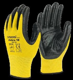 [SGS7129] SGS ZEBRA NITRILE COATED POLYESTER KNITTED GLOVES YELLOW ZEBRA-9  SGS7129