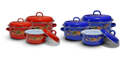 [111ED] Casserole emmaillé série de 3pcs , couleur Bleu ou Rouge , ctn de 12 séries Marque: EFFEIL