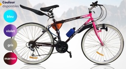 [Bicyclette] Bicyclette - size:66.5*54*44cm -  21speeds 26inch Steel frame Color tire Aluminum brake cable copy shimano shifter Plastic pedal Chinese good quality crankset 100% CKD Color frame: 2tones (one metallic and another no metallic) With pump, Mudguard, Lamp, lock 4 colors White color tire.