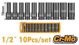 [HKISSD12102L] 10Pcs 1/2&quot; Deep  impact socket set