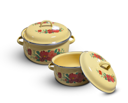 [673D] Casserole emmaillé série de 5pcs , couleur Cream et Blanc , ctn de 04 séries