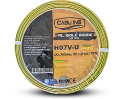 [H07V-U2.5VJ] FIL ISOLE RIGIDE 2,5MM2 H07V-U VERT JAUNE (C/100M) CABLING TURQUIE