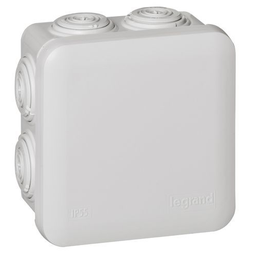 [LEGD092012] BOITE CARREE DERIVATION ETANCHE PLEXO GRIS 80*80*45+EMBOUTS - REF092012