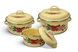 [111D] Casserole emmaillé série de 3pcs , couleur Cream et Blanc , ctn de 12 séries