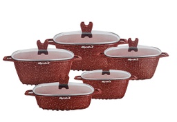 [ML-8071R] Cookware Fonte Miralux serie de 10pcs = 20cm à 32cm coul: Rouge Granité (Cartons de 4 set)