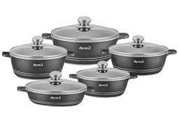 [ML-8072] Cookware Fonte Miralux serie de 10pcs = 20 cm à 32 cm coul: Noir Granité (Cartons de 4set)